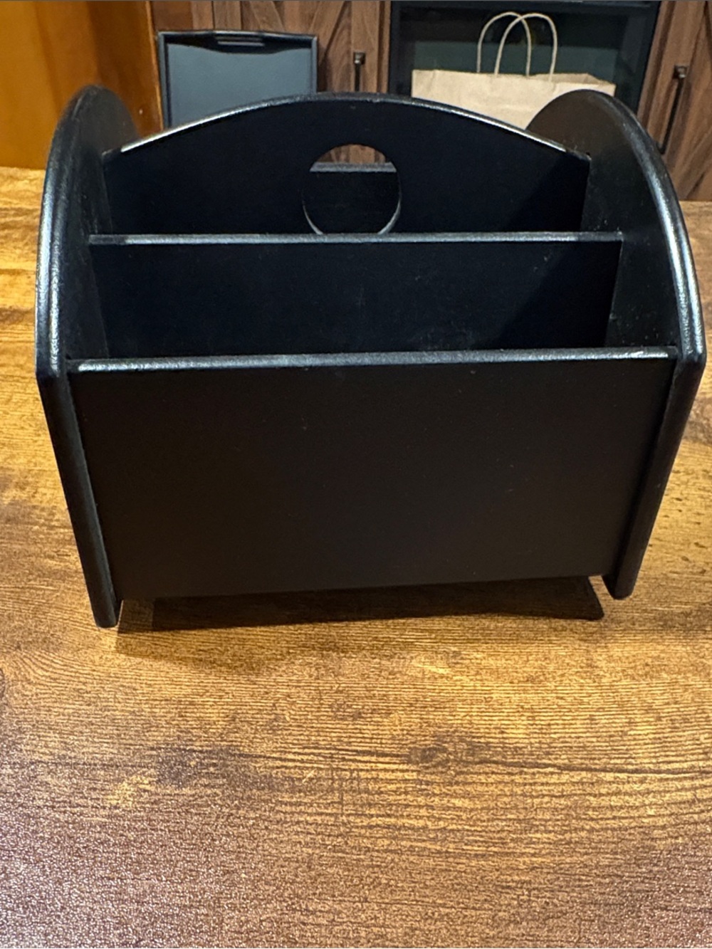 Revolving Black Wooden Desktop/Remote Control Organizer Caddy